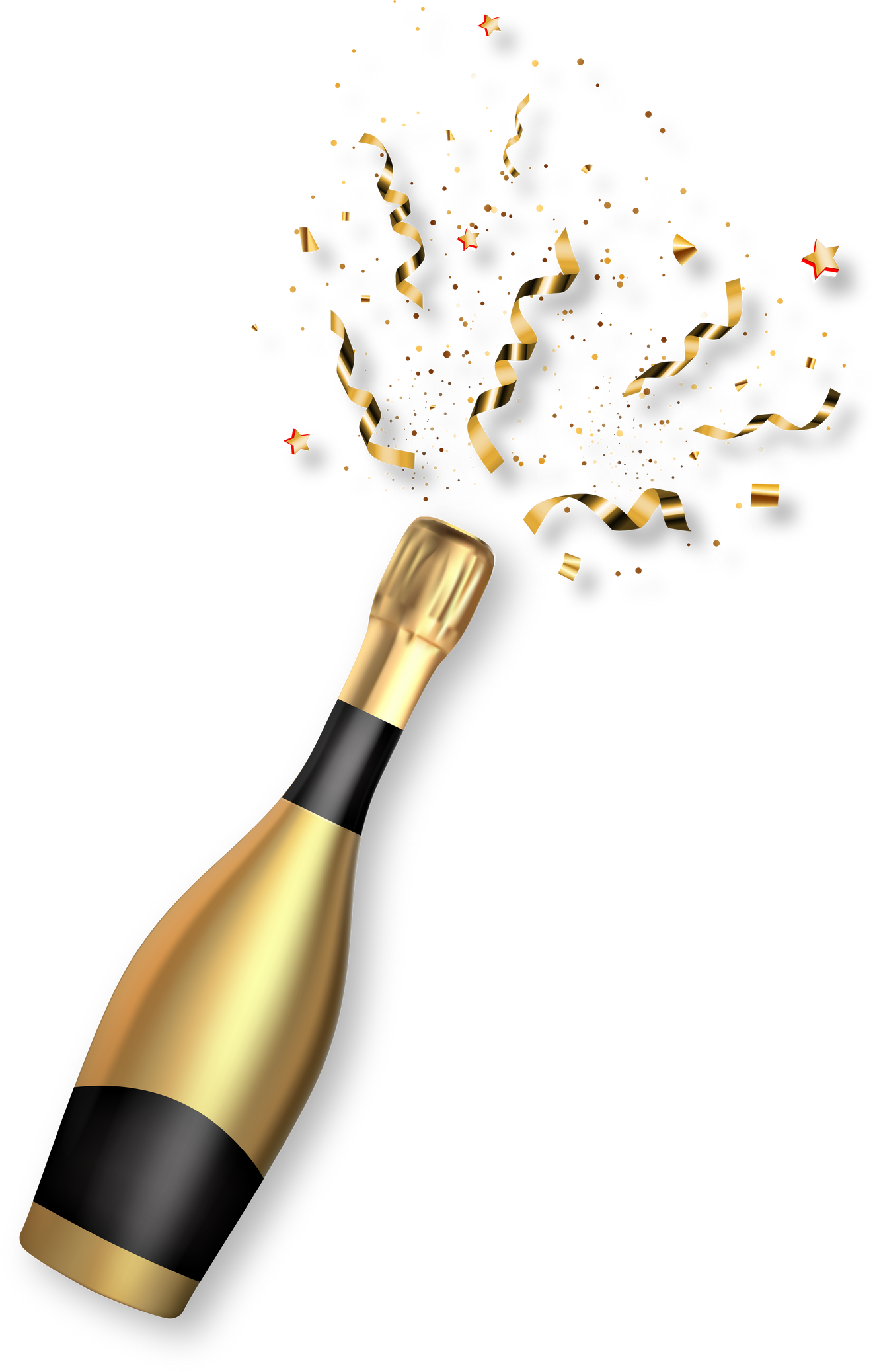 Golden Champagne Bottle with Party Confetti